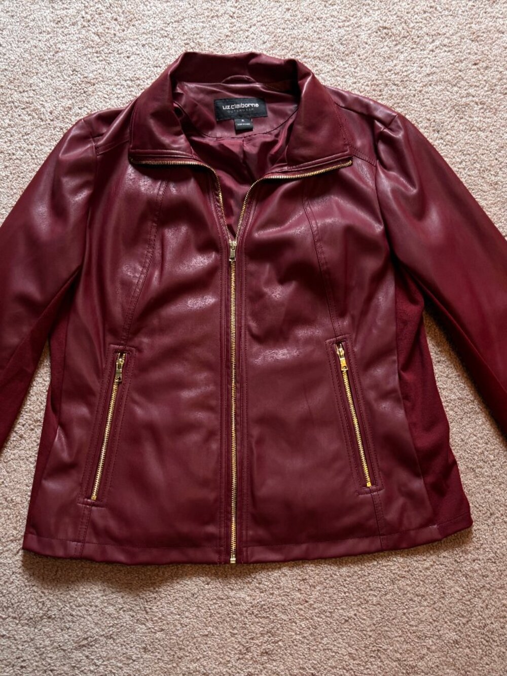 Liz Claiborn Dark Red Faux Leather Moto Jacket XL